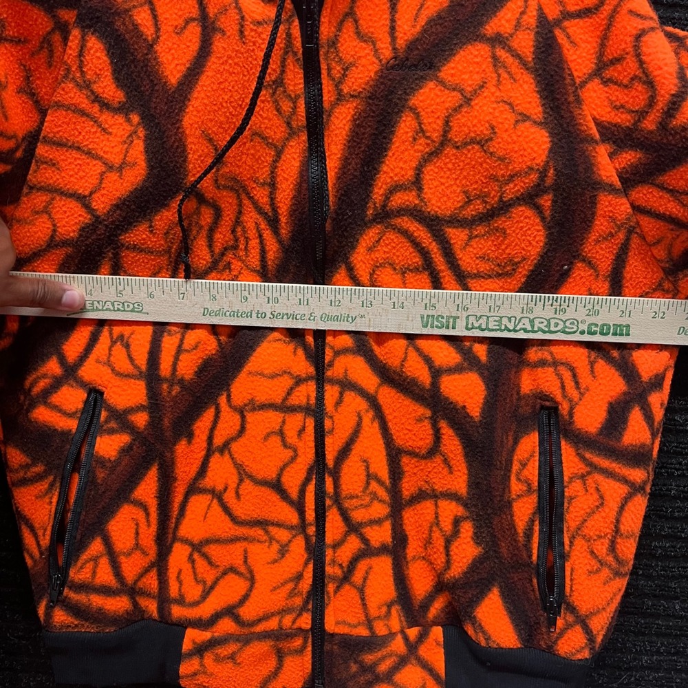 Cabelas Blaze Orange Camo Fleece Hoodie Mens Large Made in USA Full Zip Hunting - Picture 6 of 7